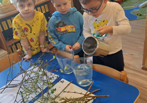 Na zdjęciu widać dzieci podczas zabaw badawczych.